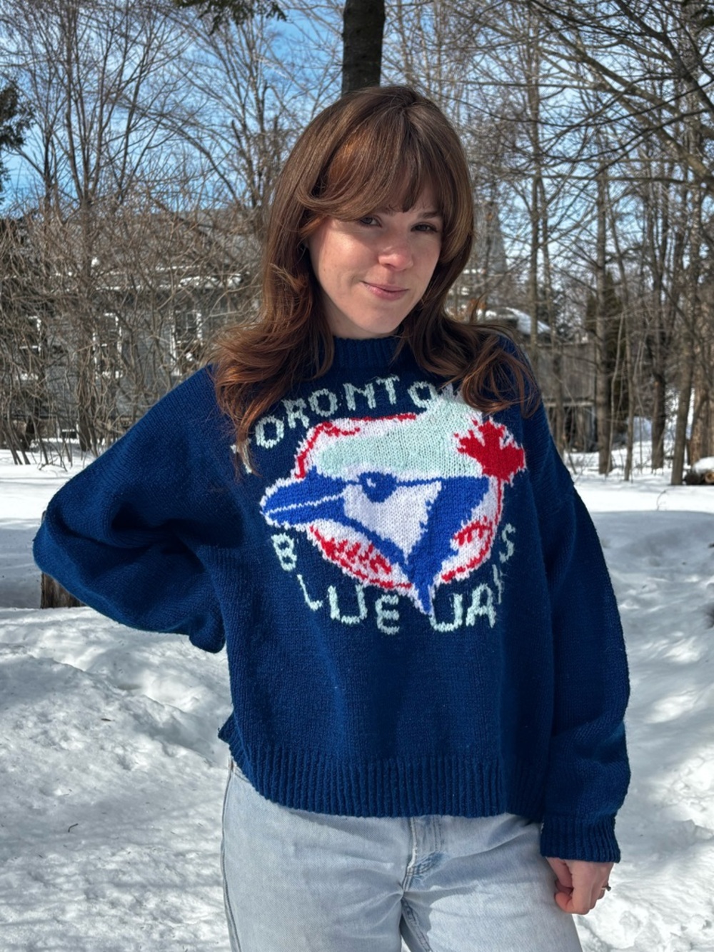 Vintage Home Knit Toronto Blue Jays Navy Sweater